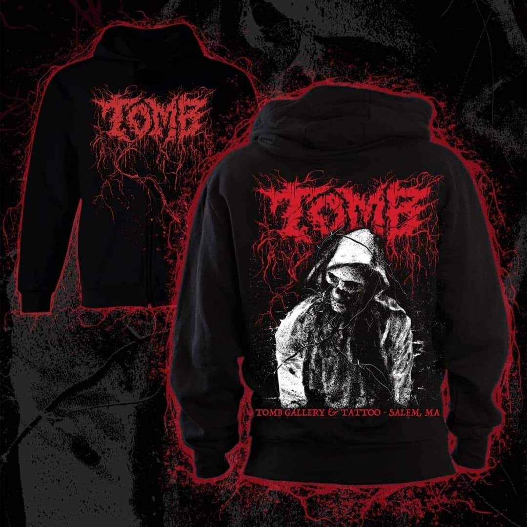 Reaper Pullover, an original horror design by the artists at Tomb Gallery in Salem